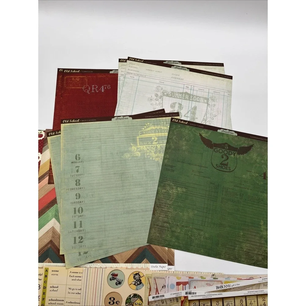 Graphic 45 DCWV Scrapbook Paper Lot 12x12 School Vintage Bo Bunny